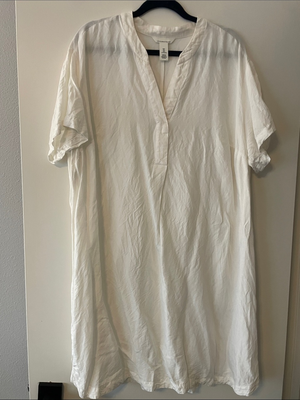 H&M White Linen Blend Short-Sleeve Casual Dress
